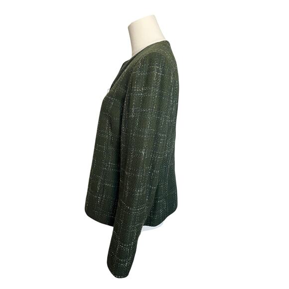 Kasper and Co Women's Green Tweed Full Zip Wool Blend Blazer Jacket Lined - Picture 4 of 8